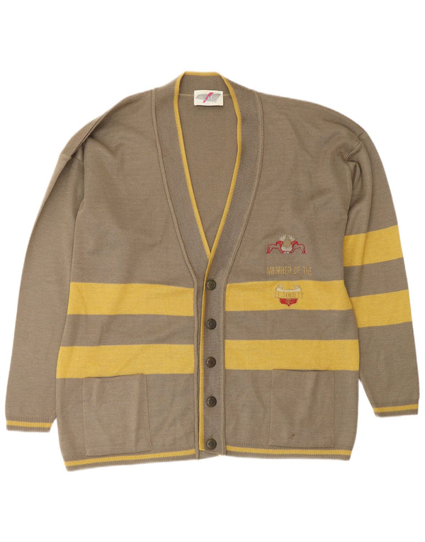 Pulover cardigan VINTAGE pentru bărbați, cu tăiere largă, poliamidă cu dungi verzi mari