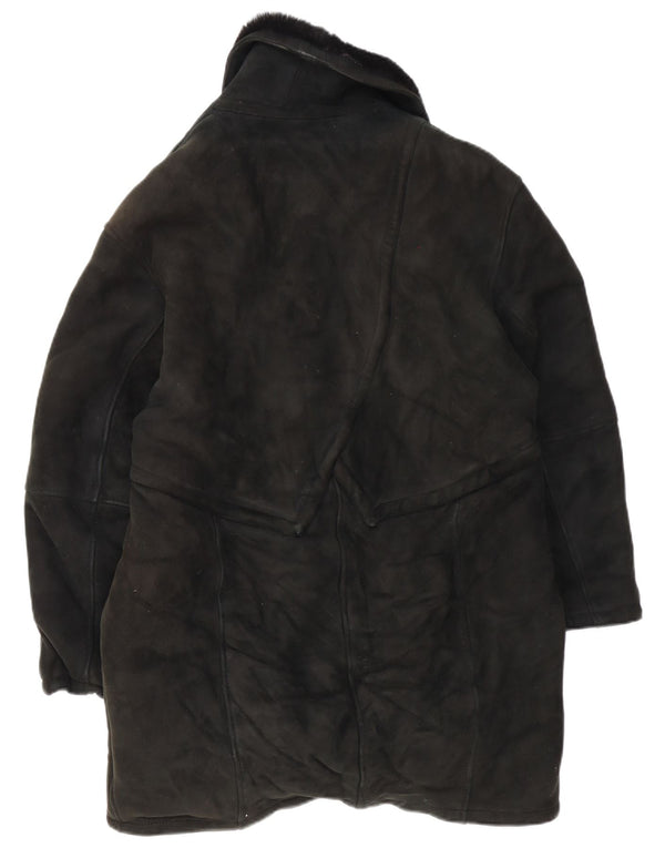 Palton supradimensionat din shearling vintage pentru femei IT 46 mare, negru, din shearling
