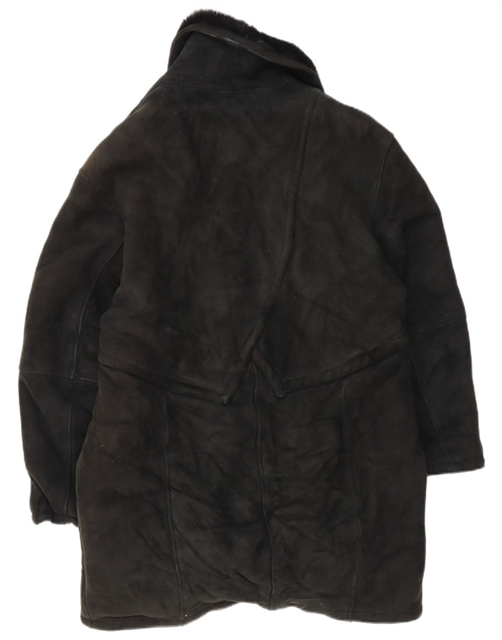 Palton supradimensionat din shearling vintage pentru femei IT 46 mare, negru, din shearling