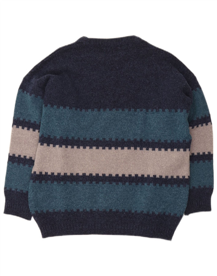 Pulover vintage pentru bărbați cu gât roșu IT 50 Medium Bleumarin Geometric