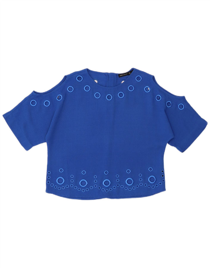 KAREN MILLEN Top bluză supradimensionată pentru femei UK 10 Poliester albastru mic