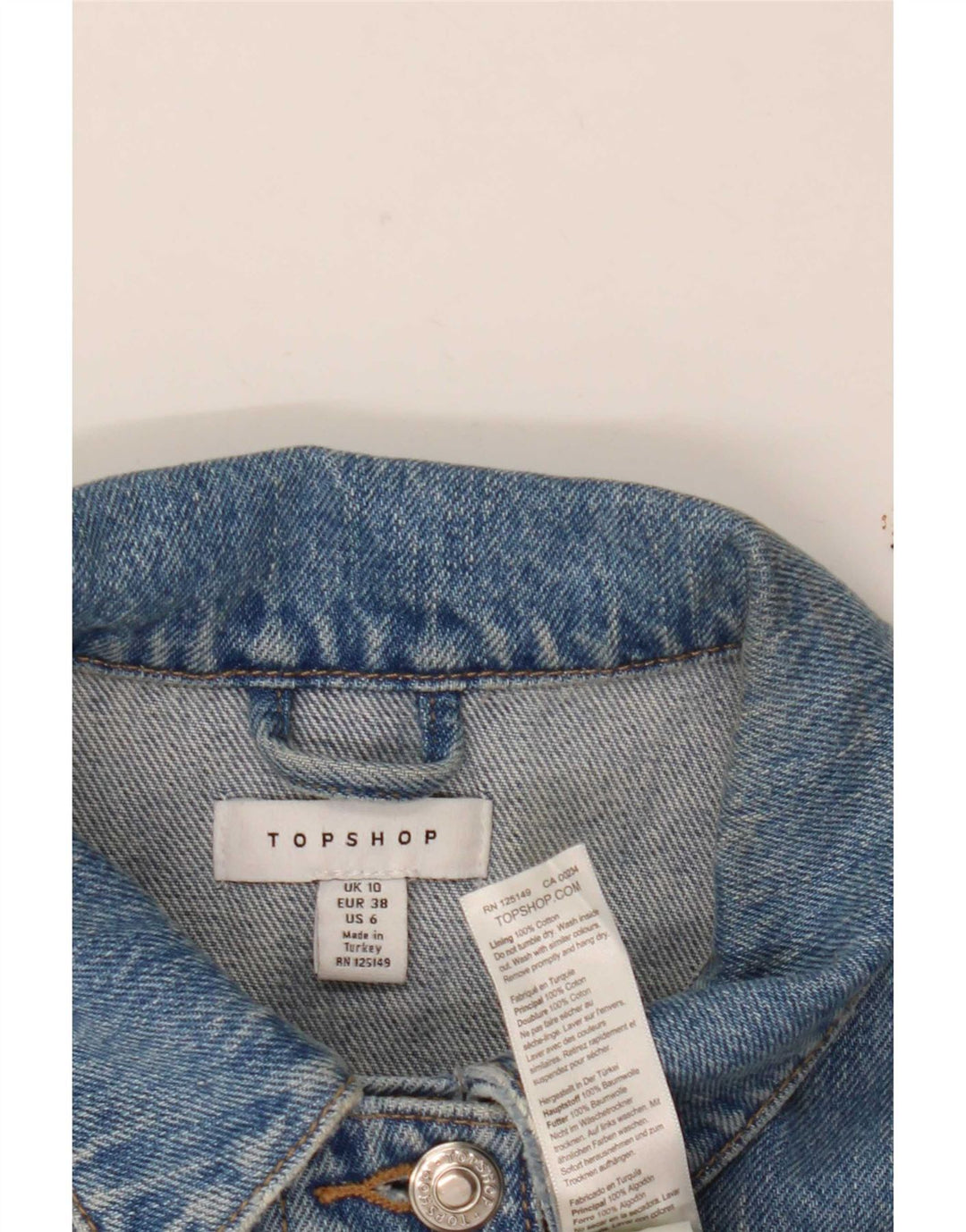 Topshop Jachetă de blugi pentru femei UK 10 Small Blue Bumbac