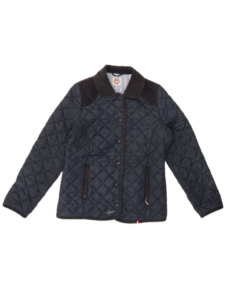 JOULES Womens Quilted Jacket UK 14 Large Navy Blue Cotton