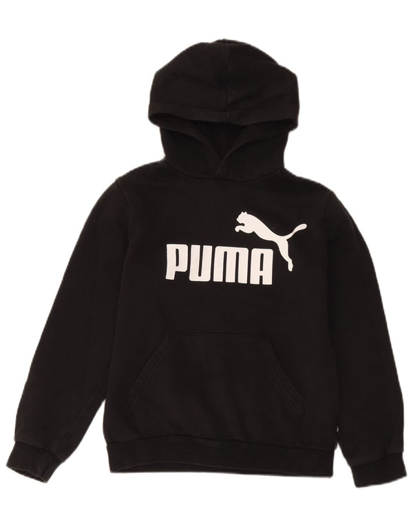 Pulover Puma pentru băieți, cu glugă grafică, 11-12 ani, bumbac negru