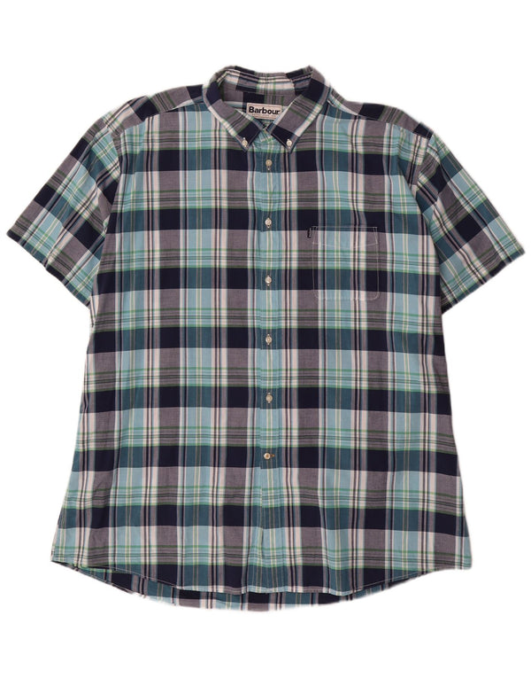 Cămașă Barbour cu mânecă scurtă, croită, 3XL, bumbac cu carouri bleumarin