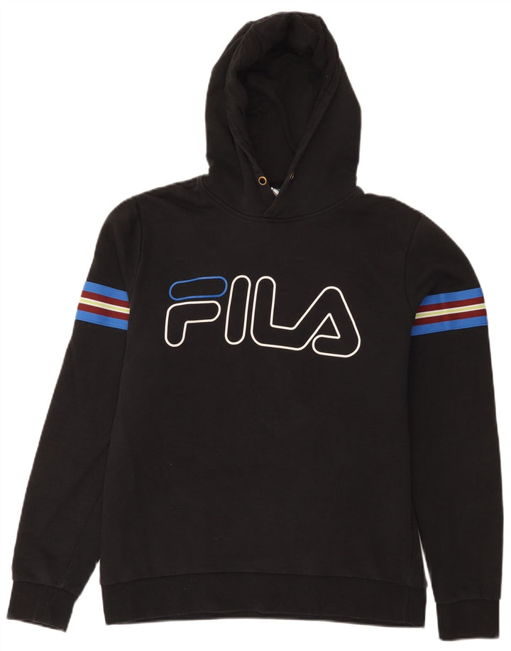 Pulover Fila pentru bărbați cu glugă grafică, bumbac mediu negru