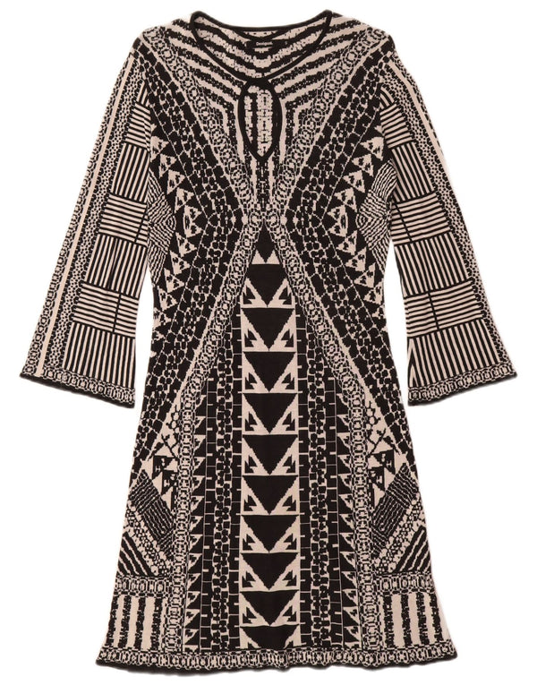 Rochie cu mânecă lungă pentru femei Desigual UK 10, mătase geometrică, neagră