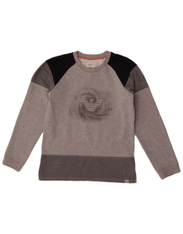 Hanorac cu grafic pentru fete Armani Junior Pulover 11-12 ani, gri, bloc de culoare