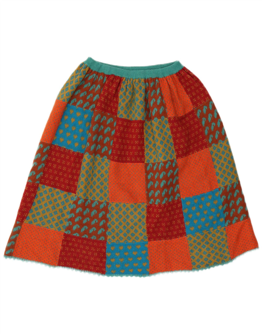 Fustă A-Line tricotată vintage pentru femei W26, patchwork multicolor mic