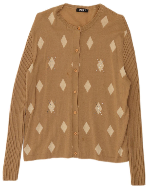 Pulover cardigan pentru femei Baroni IT 48 XL maro Lână Merinos Argyle/Diamond