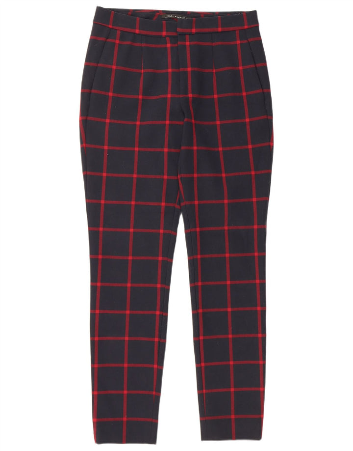 Pantaloni chino skinny pentru femei Zara Mediu L28 L29 Poliester cu carouri bleumarin