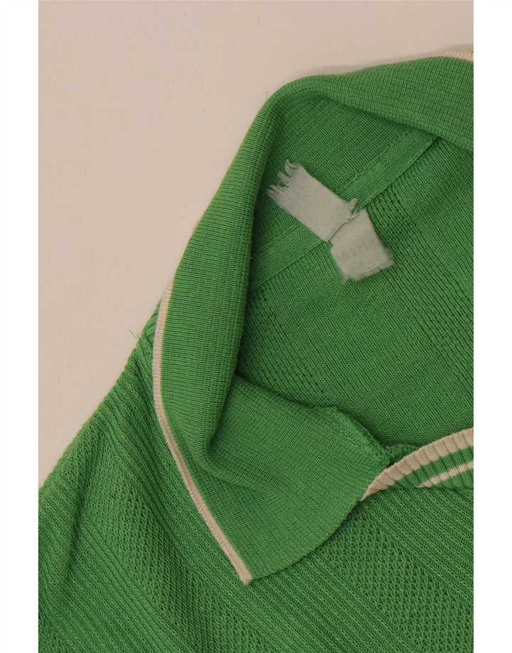 Pulover vintage pentru bărbați, cu mânecă scurtă, cu gât polo, verde mediu