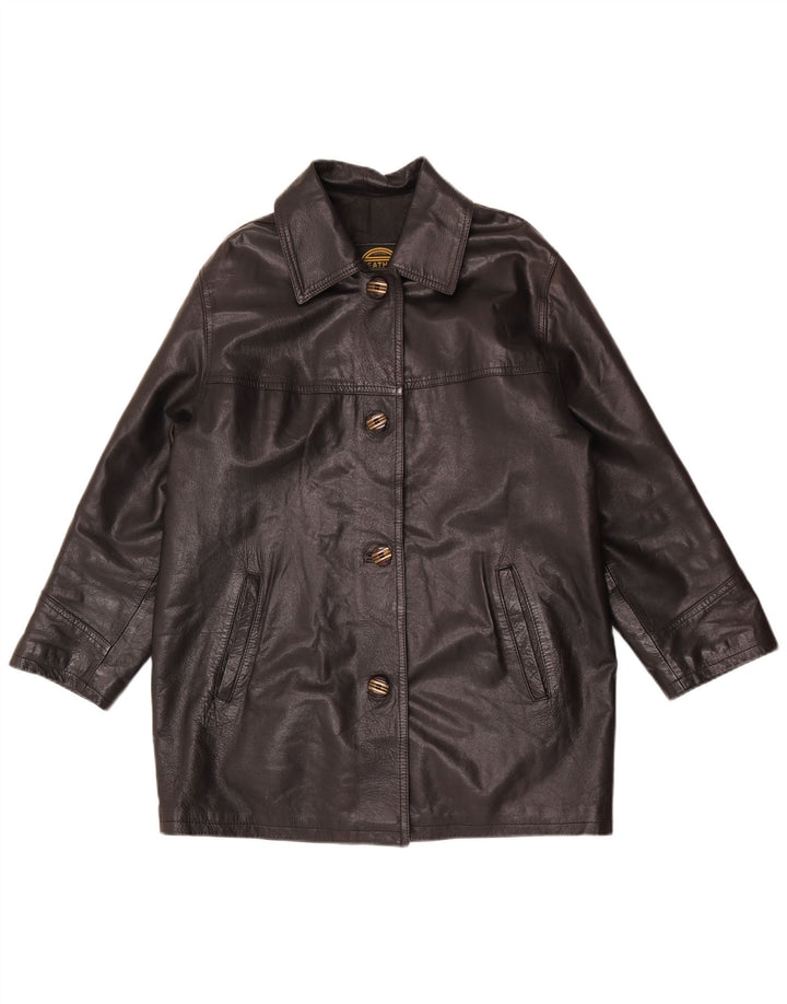 Palton din piele vintage pentru femei, cu croiala relaxată, EU 36, mic, negru