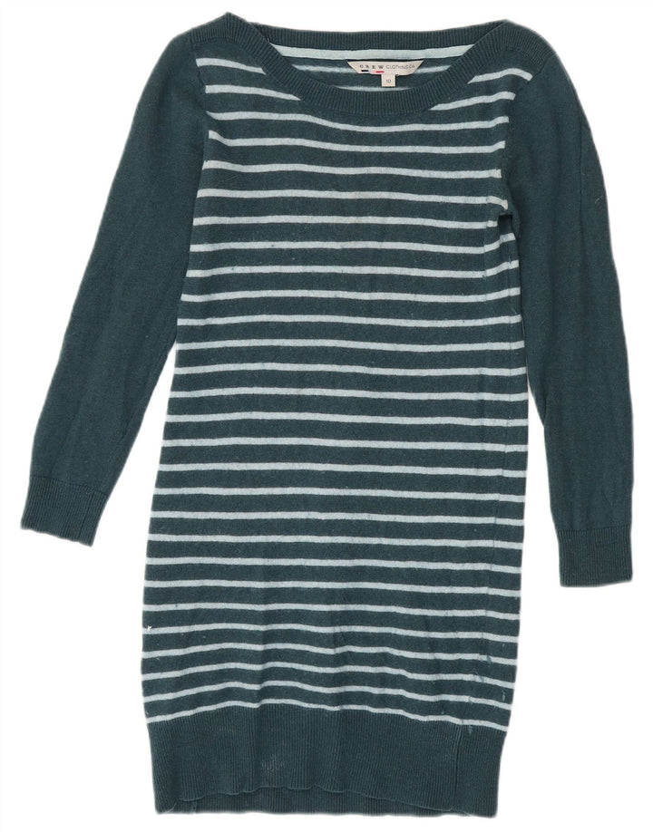 CREW CLOTHING Rochie pulover cu mânecă lungă pentru femei UK 10 Mic cu dungi verzi