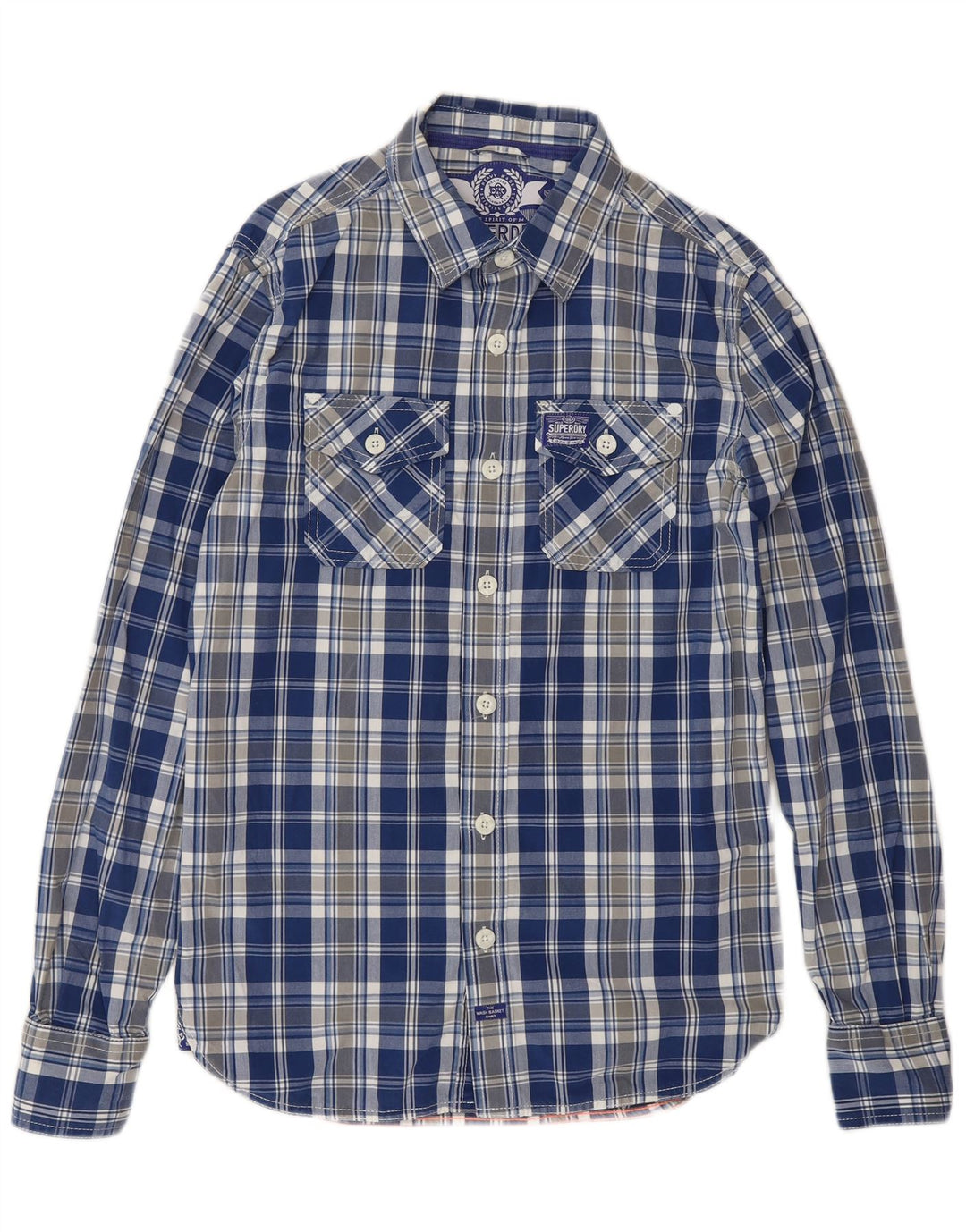Cămașă pentru bărbați SUPERDRY din bumbac cu carouri albastre mici