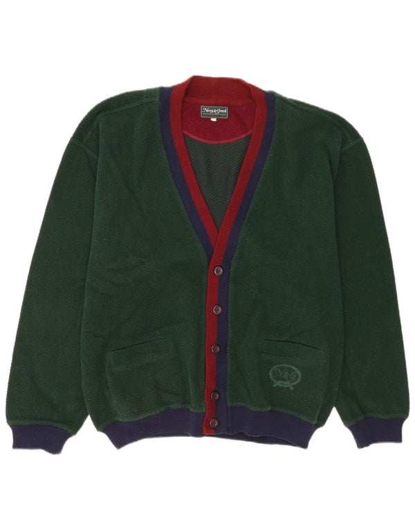 Pulover Cardigan Vintage pentru bărbați 2XL Lână verde color bloc