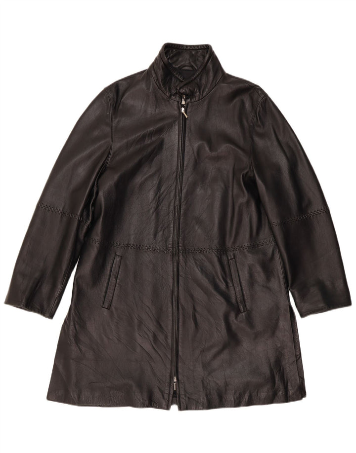 Palton din piele vintage pentru femei UK 12 Piele neagră medie