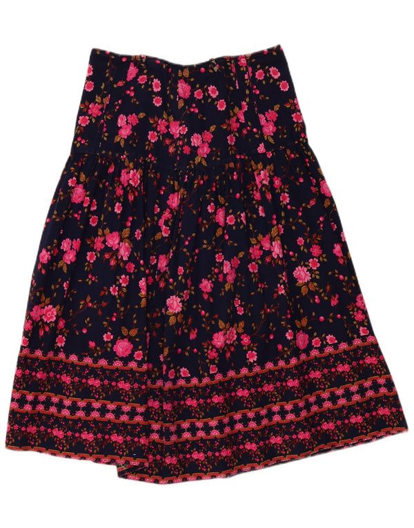 Fusta evazată plisată vintage pentru femei W32 mare, albastru marin, floral