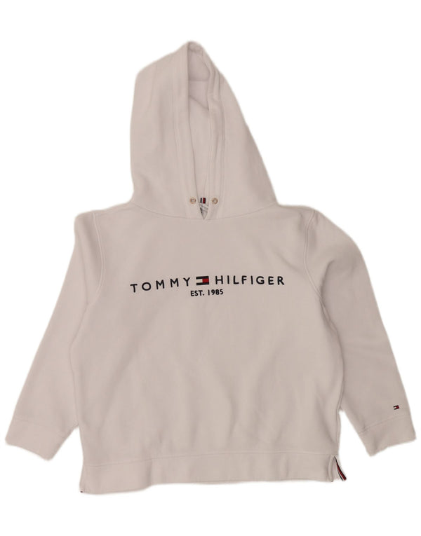 TOMMY HILFIGER Pulover supradimensionat cu capota cu grafic pentru femei UK 14 Medium White