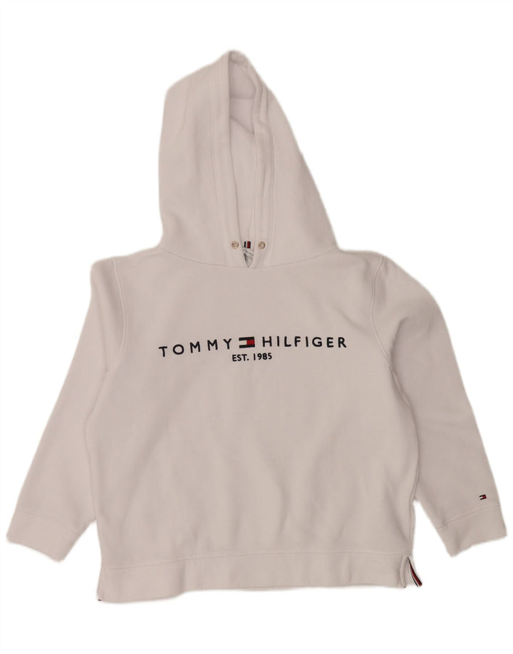 TOMMY HILFIGER Pulover supradimensionat cu capota cu grafic pentru femei UK 14 Medium White