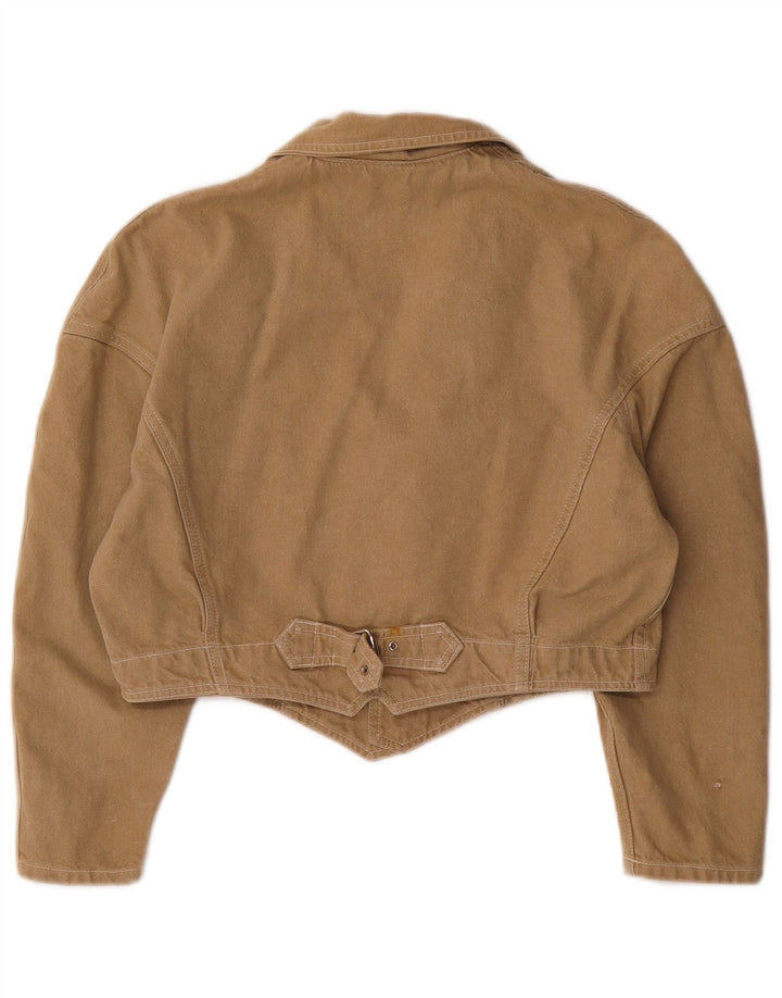 Jachetă de denim crop vintage pentru femei UK 14, bumbac maro mediu