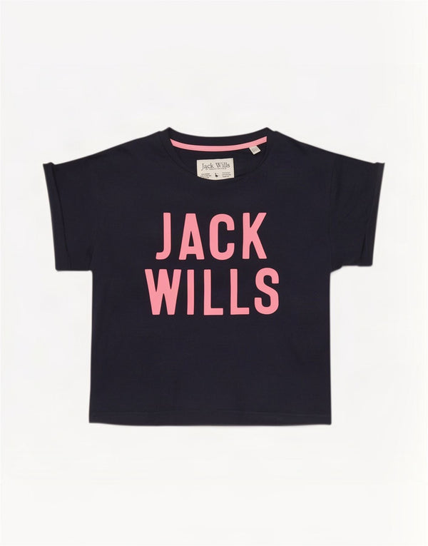 Tricou cu grafic Jack Wills pentru femei Top UK 6 XS Bumbac bleumarin