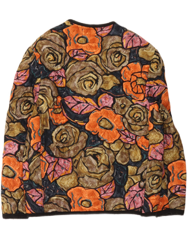 Jachetă matlasată Vintage pentru femei UK 14 Medium Multicolor Floral Viscose