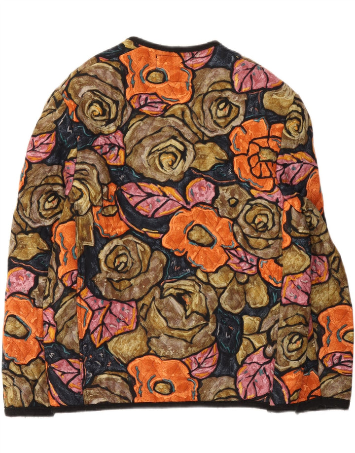 Jachetă matlasată Vintage pentru femei UK 14 Medium Multicolor Floral Viscose