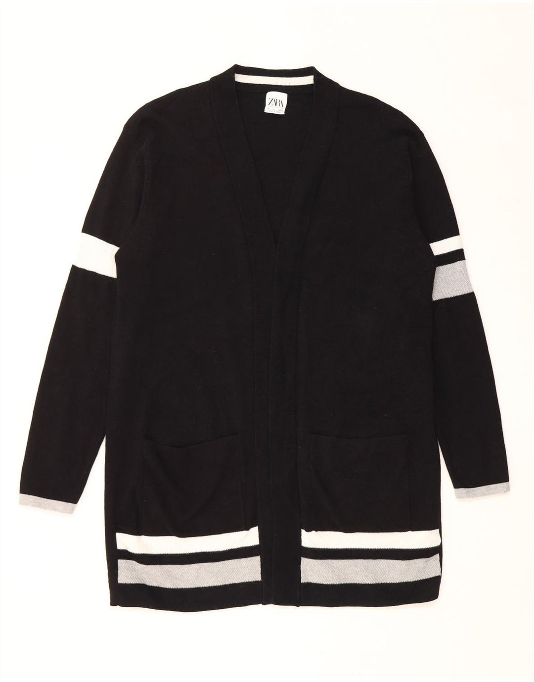 Pulover cardigan cu paragate pentru femei Zara EU 42 mare, negru, bumbac color bloc