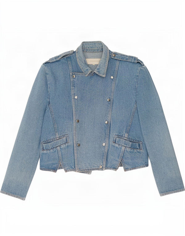 Jachetă de denim militară vintage pentru femei IT 46 mare, albastru, bumbac