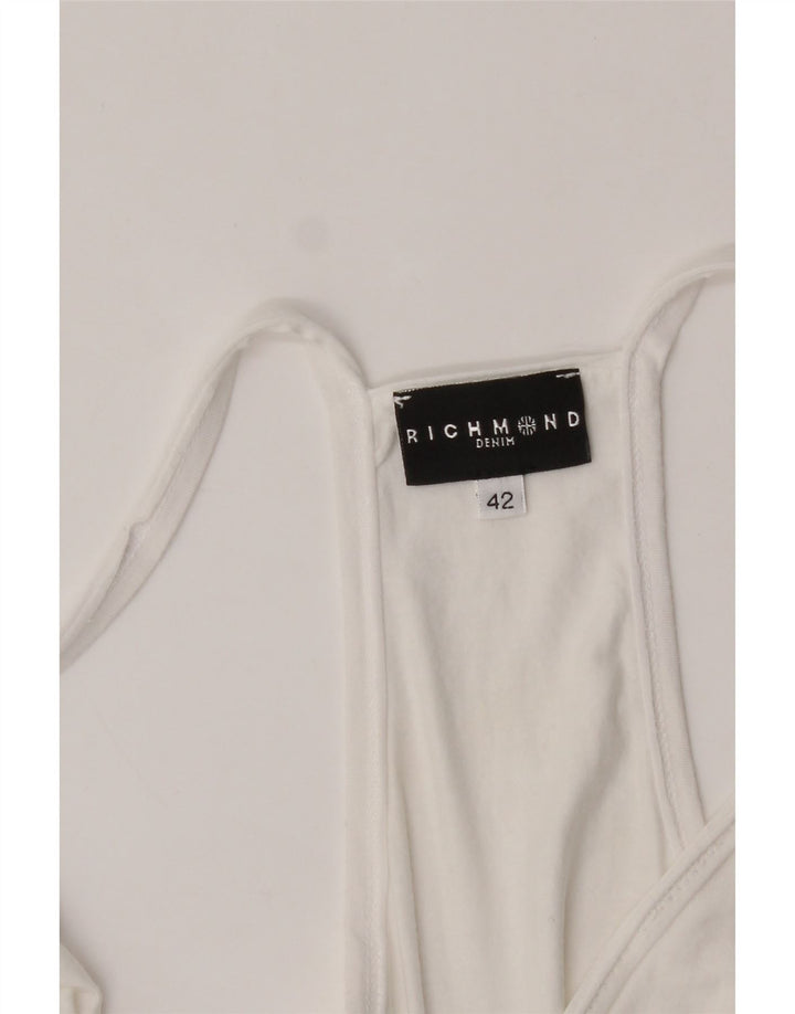 RICHMOND Womens Graphic Vest Top IT 42 Medium White Viscose Vintage Richmond and Second-Hand Richmond from Messina Hembry 