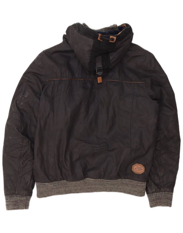 Jachetă Naketano pentru bărbați, cu glugă, tip bomber, UK 42 XL, bumbac negru