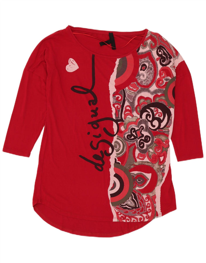 DESIGUAL Top grafic pentru femei cu mâneci 3/4 UK 14 Medium Red Viscose