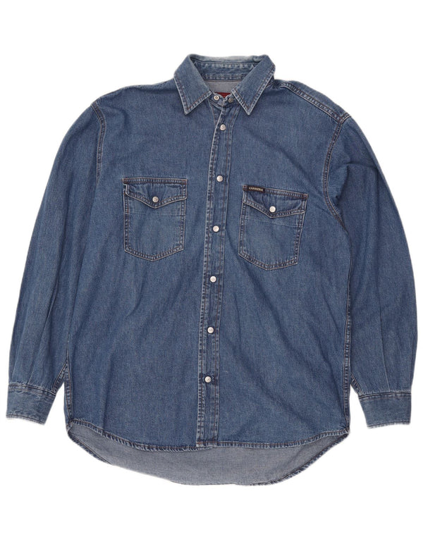 Carrera Mens Denim Shirt Size 39/40 Medium Blue Cotton