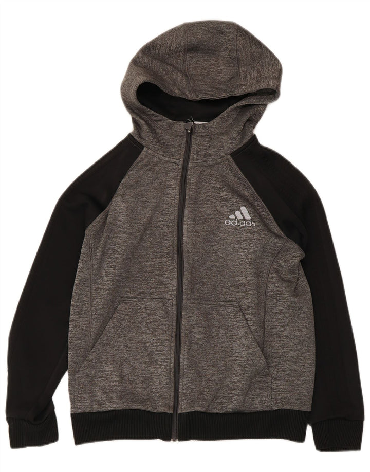 Pulover Adidas pentru băieți, cu fermoar, 12-13 ani, gri, poliester color bloc