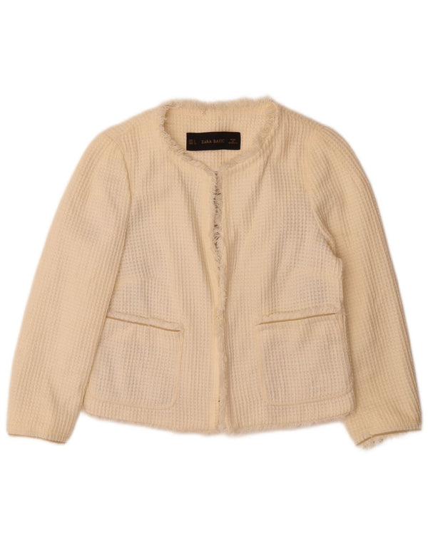 Jachetă Bolero cu mâneci 3/4 pentru femei Zara UK 10 mic bumbac alb