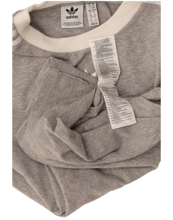 ADIDAS Womens Top Long Sleeve UK 14 Medium Grey Cotton