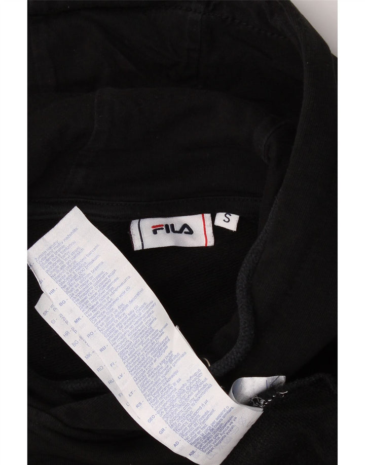 FILA Mens Graphic Hoodie Jumper Small Black Cotton Vintage Fila and Second-Hand Fila from Messina Hembry 