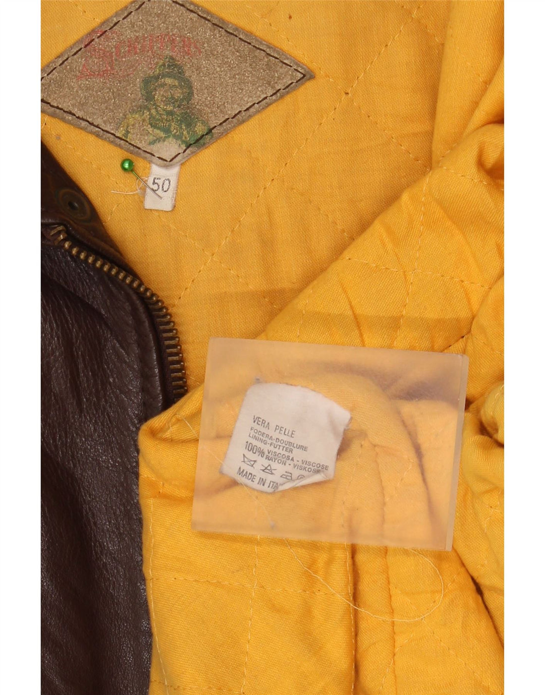 Jachetă de piele vintage pentru bărbați IT 50 din piele maro mare