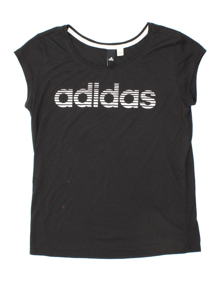 ADIDAS Womens Graphic T-Shirt Top UK 14 Medium Black Vintage Adidas and Second-Hand Adidas from Messina Hembry 