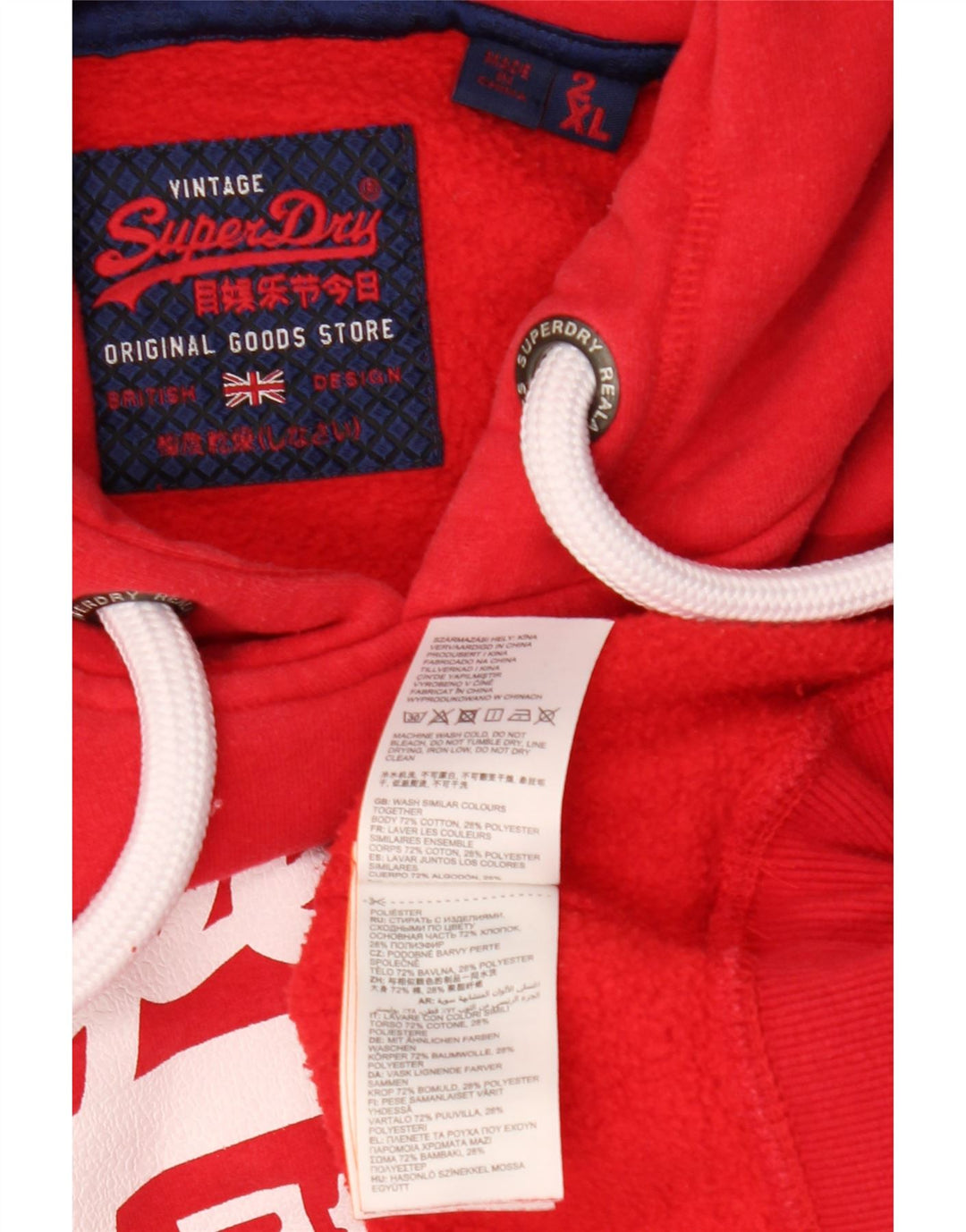 Pulover cu glugă grafic Superdry pentru bărbați, bumbac roșu 2XL