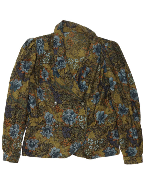 Cardigan vintage cu mânecă lungă pentru femei UK 14 mare, verde, floral, retro
