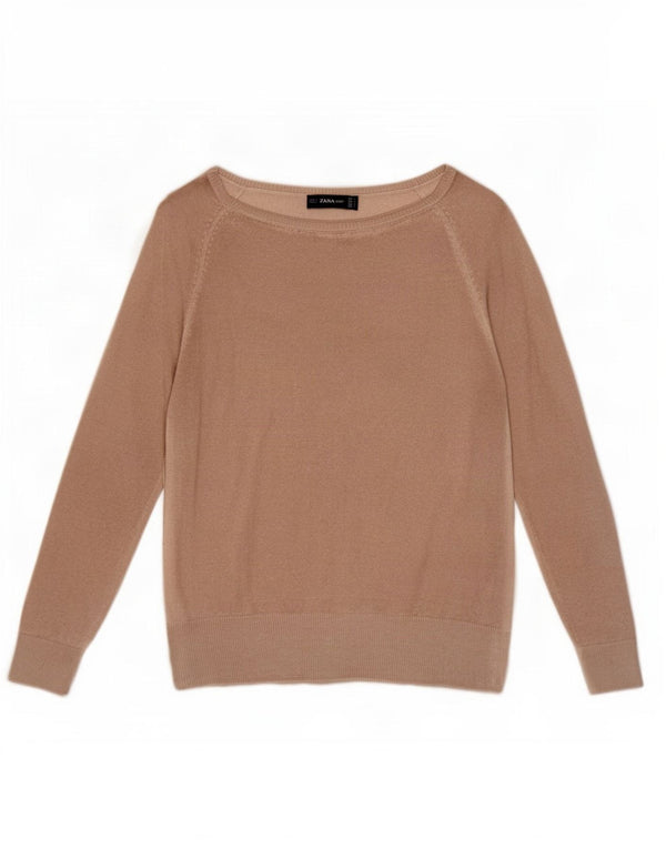 Pulover supradimensionat pentru femei Zara, cu gât de barcă, UK 10, mic, bej, viscoză
