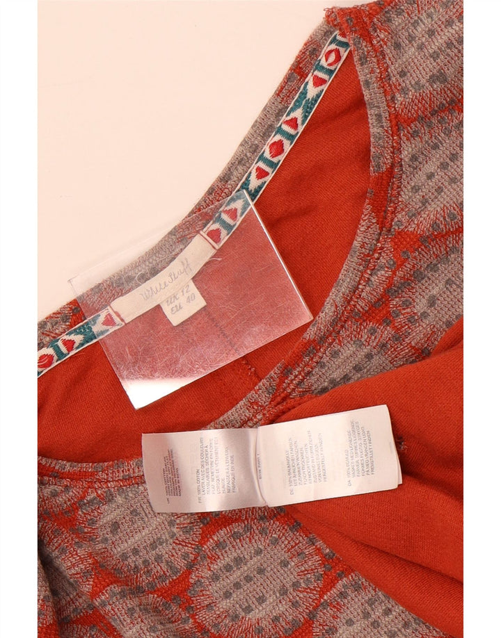 White Stuff Crop Top pentru femei cu mânecă lungă UK 12 Medium Red Geometric