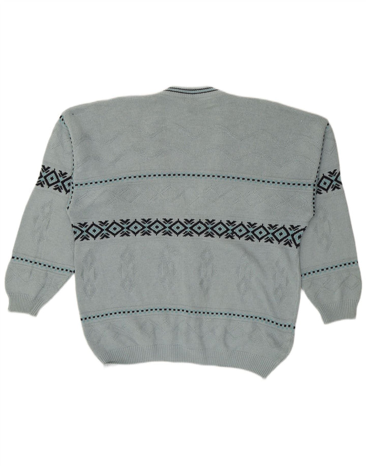 Pulover cardigan pentru bărbați Mr. Forrest XL, bumbac geometric, albastru
