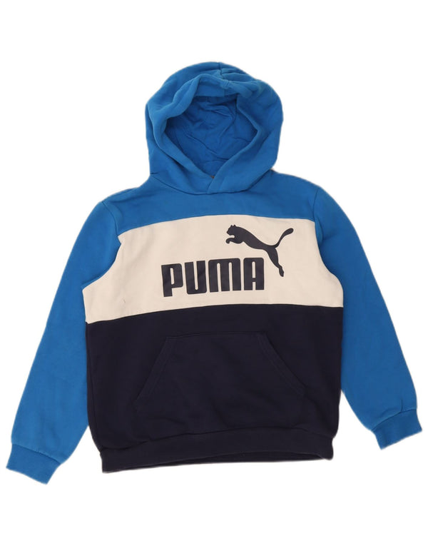 Puma Boys Graphic Hoodie Jumper 11-12 Years Blue Colourblock Cotton