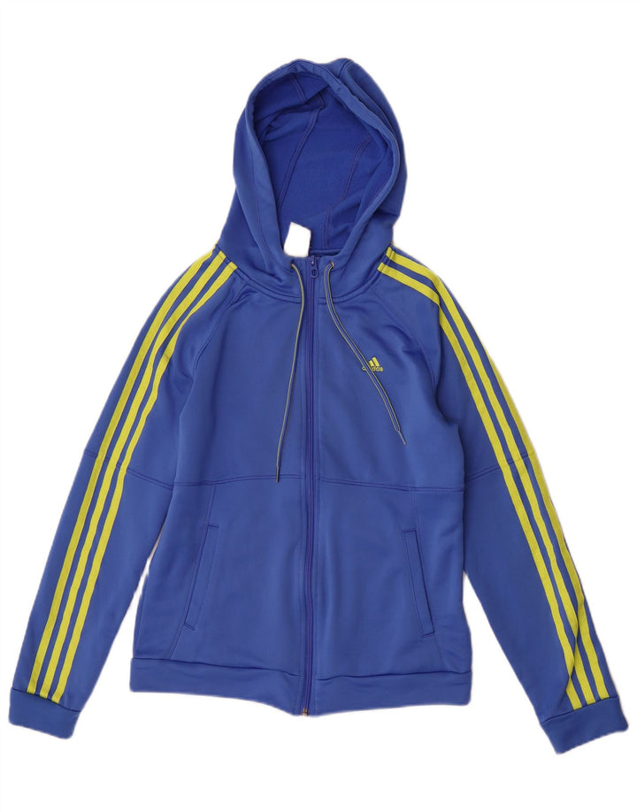 Pulover Adidas pentru femei, cu fermoar, cu glugă, UK 8/10, poliester albastru mic
