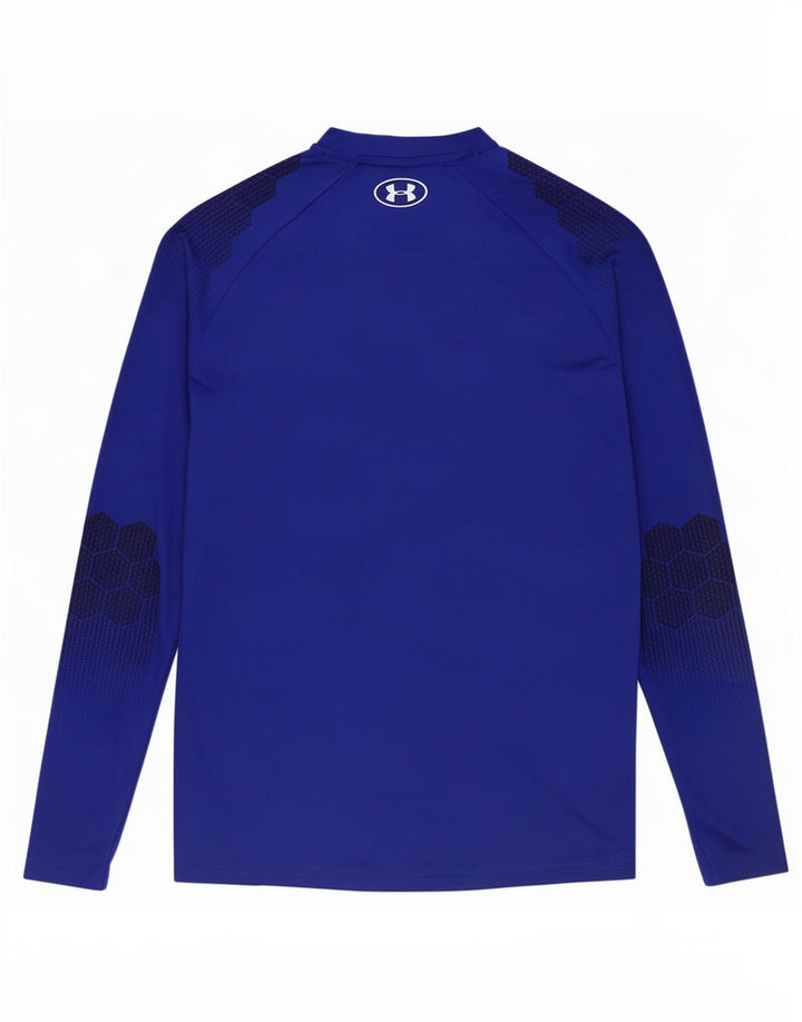 Top pentru bărbați Under Armour cu mânecă lungă, mediu albastru, poliester cu pete