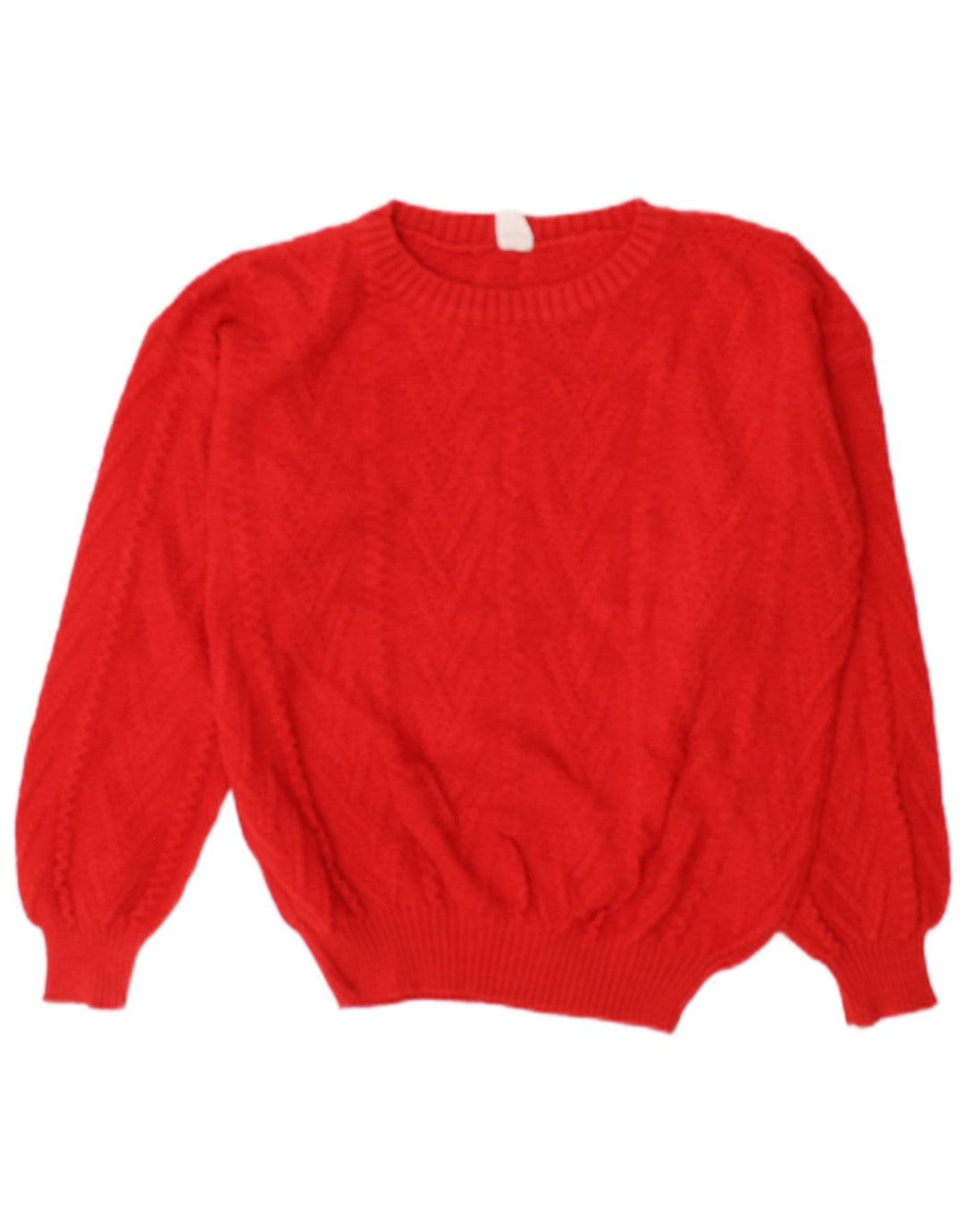 Pulover vintage pentru femei cu gât roșu, bumbac roșu mediu UK 14