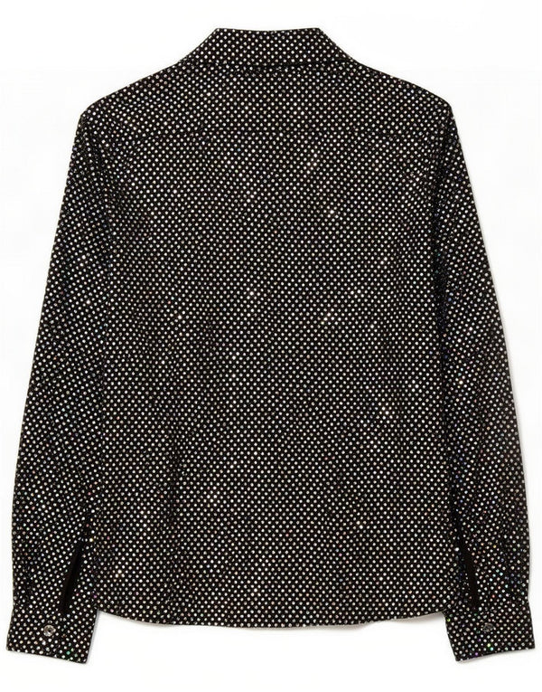 Bluză cămașă supradimensionată pentru femei de epocă UK 10 Small Black Spot Poliester